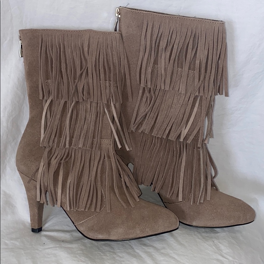 Brand New Catherine Malandrino Fringe Suede Heeled Boots